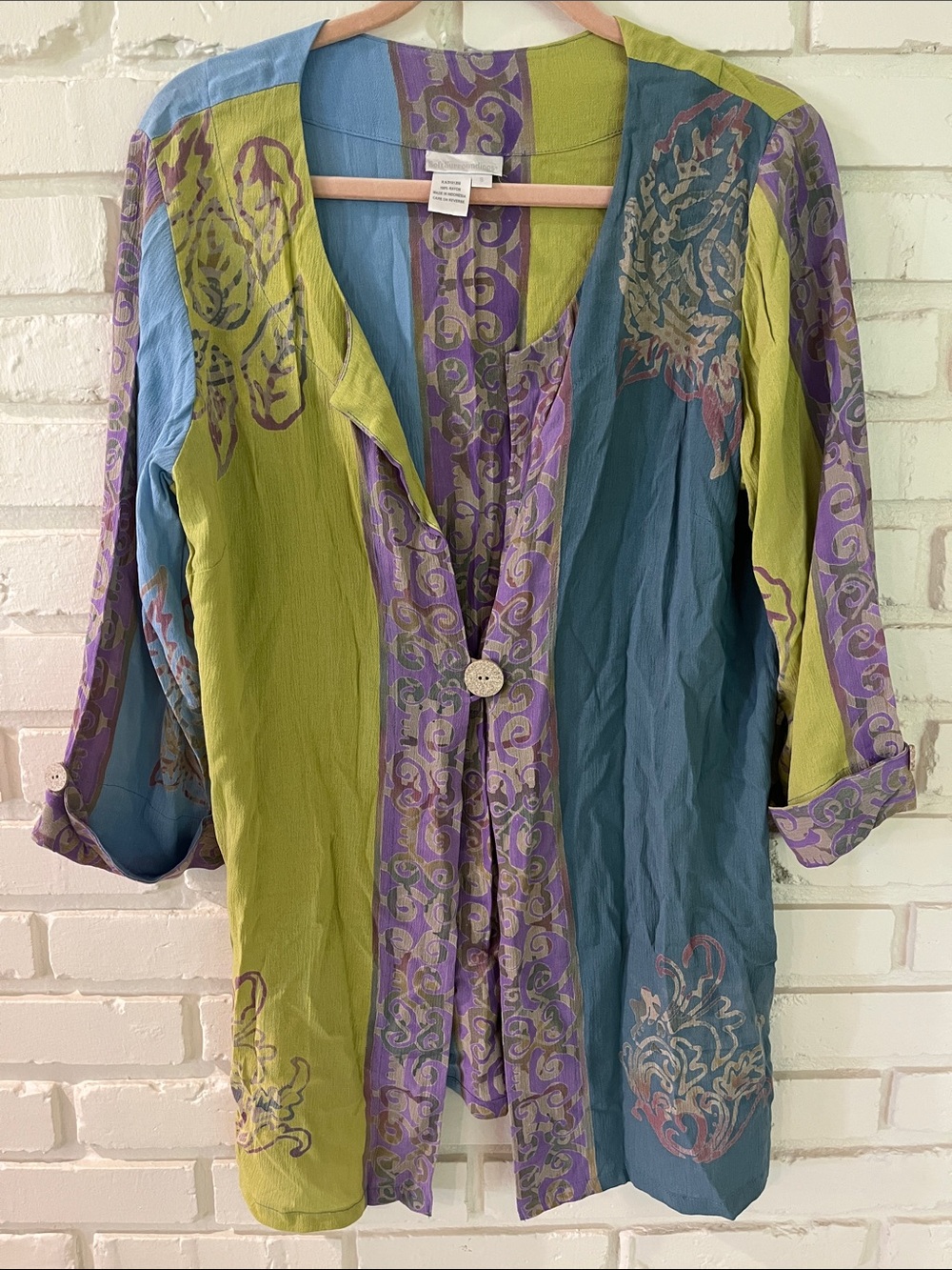 Soft Surroundings Green Blue Purple Patchwork Tunic Jacket